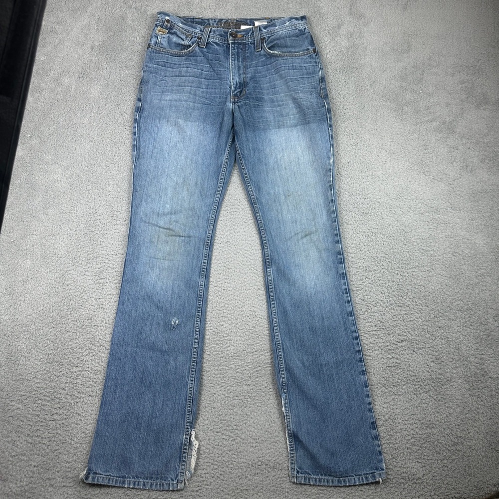 Cinch Gage Bootcut Work Jeans Mens 32x38 (Fits 32x36) Blue Denim Distressed